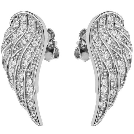 Stříbrné náušnice - andělské křídlo, čiré kulaté zirkony