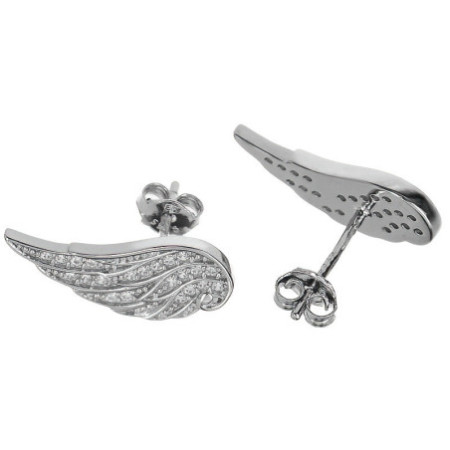 Stříbrné náušnice - andělské křídlo, čiré kulaté zirkony