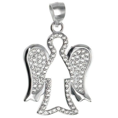 Stříbrný přívěsek - anděl, čiré kulaté zirkony