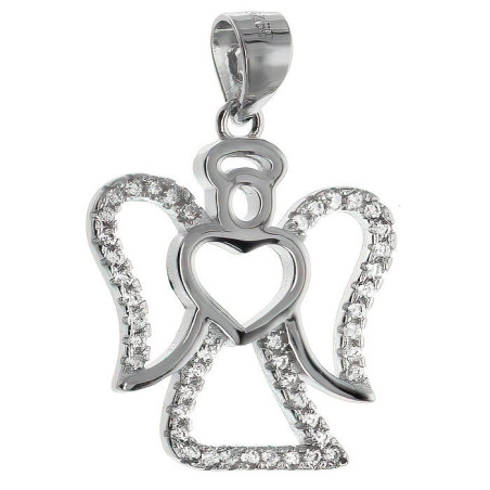 Stříbrný přívěsek - anděl, čiré kulaté zirkony