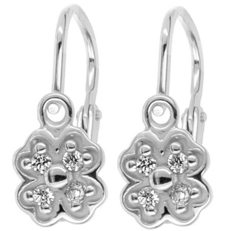 Stříbrné náušnice - čtyřlístek, čiré kulaté zirkony
