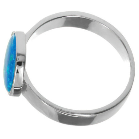 Stříbrný prsten - modrý kulatý syntetický opál