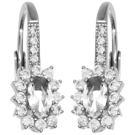 Stříbrné náušnice - čiré kulaté zirkony, čirý oválný zirkon