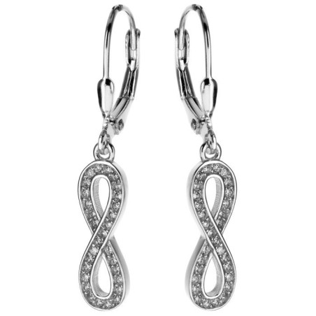 Stříbrné náušnice - nekonečno, čiré kulaté zirkony