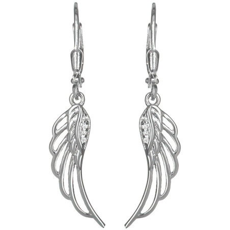 Stříbrné náušnice - andělské křídlo, čiré kulaté zirkony