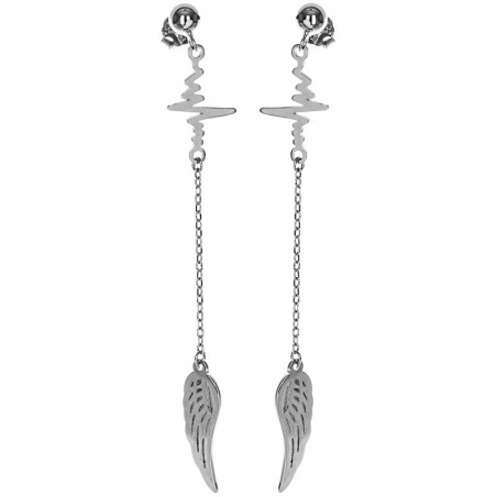 Stříbrné náušnice s řetízkem - andělské křídlo, EKG