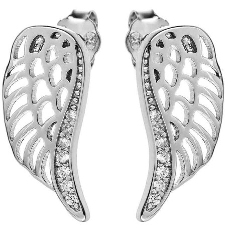 Stříbrné náušnice - andělské křídlo, čiré kulaté zirkony
