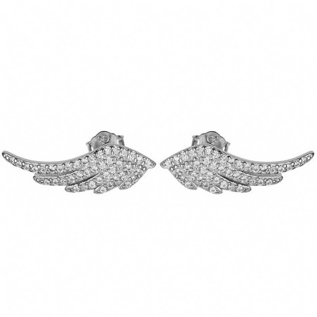 Stříbrné náušnice - andělské křídlo, čiré kulaté zirkony