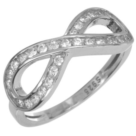 Stříbrný prsten - nekonečno, čiré kulaté zirkony