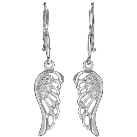 Stříbrné náušnice - andělské křídlo, čiré kulaté zirkony