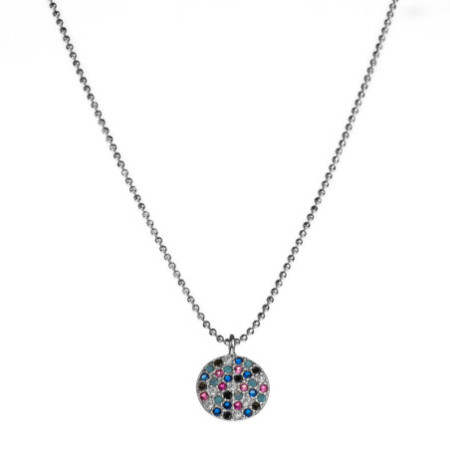 Stříbrný náhrdelník - barevné kulaté zirkony, délka 42 až 45 cm