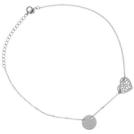 Stříbrný náramek na nohu - srdíčko, kruh, délka 22 až 26 cm
