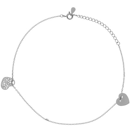 Stříbrný náramek na nohu - srdíčka, délka 22 až 26 cm