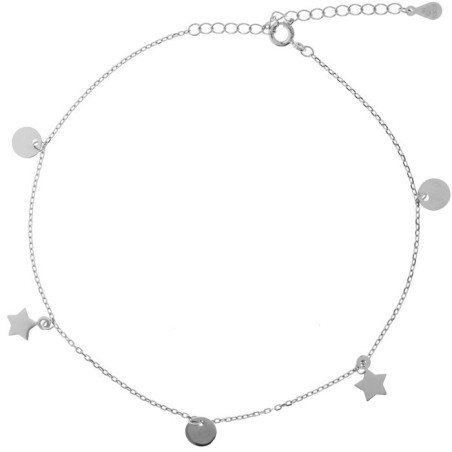 Stříbrný náramek na nohu - hvězdičky, kruhy, délka 22 až 26 cm