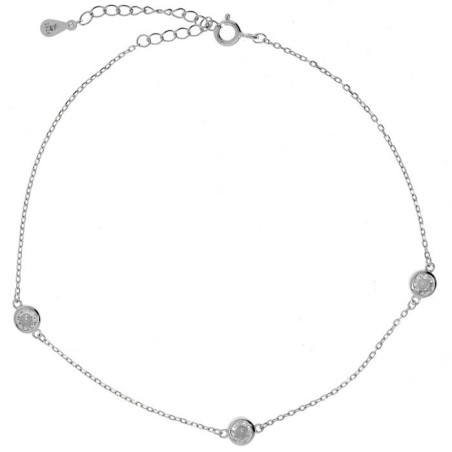 Stříbrný náramek na nohu - čiré kulaté zirkony, délka 22 až 26 cm