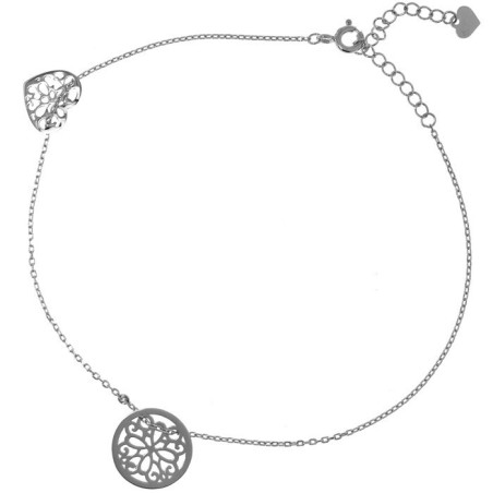 Stříbrný náramek na nohu - srdíčko, kruh, délka 22 až 26 cm