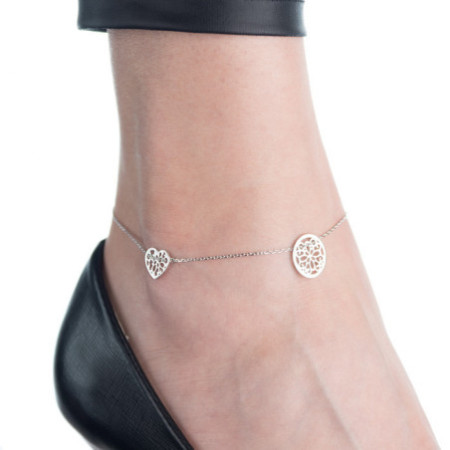 Stříbrný náramek na nohu - srdíčko, kruh, délka 22 až 26 cm