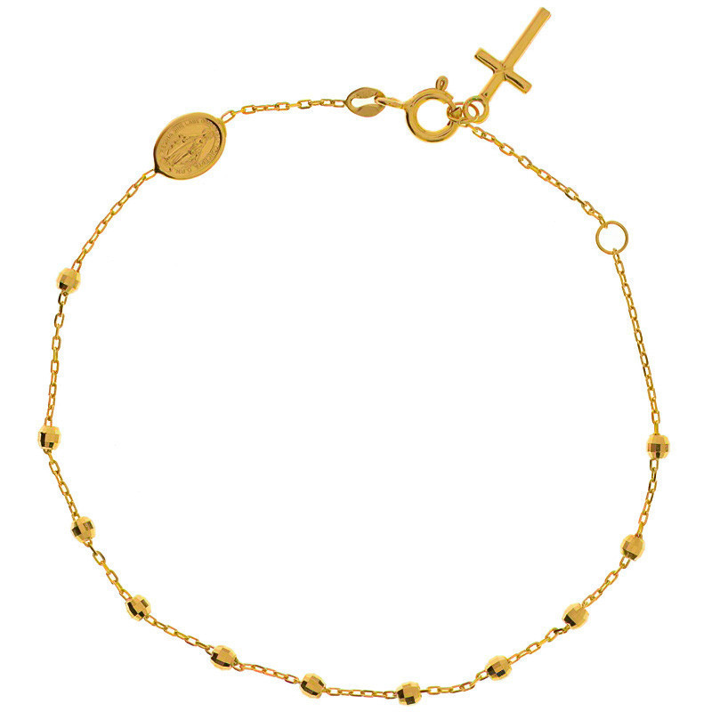 Zlatý náramek růženec - 1 desítek, křížek, Zázračná medailka, délka 17 a 19 cm