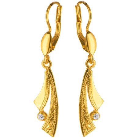 Pozlacené stříbrné náušnice - s ručním gravírem, čirý kulatý zirkon