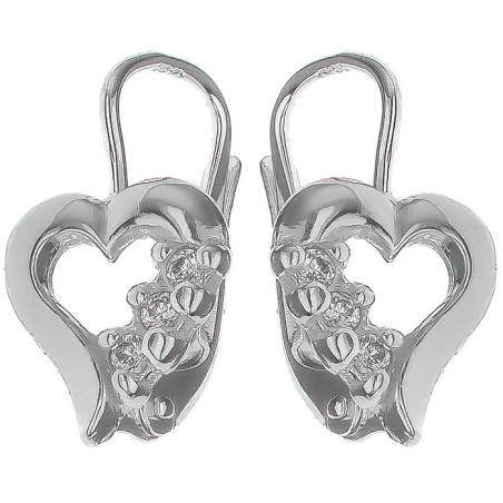 Stříbrné náušnice - srdíčka, čiré kulaté zirkony