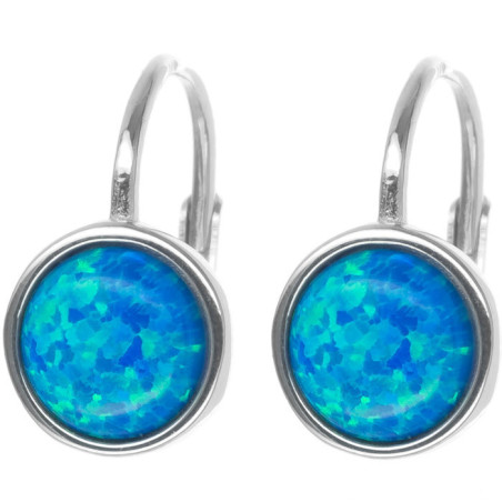 Stříbrné náušnice - modrý kulatý syntetický opál