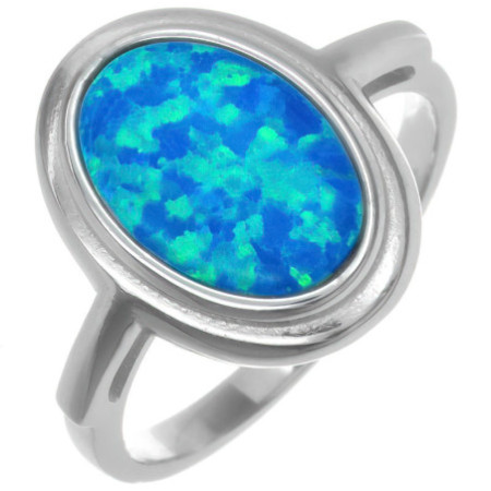 Stříbrný prsten - modrý oválný syntetický opál