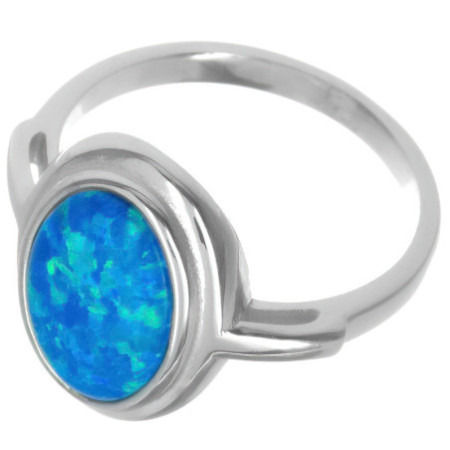 Stříbrný prsten - modrý oválný syntetický opál