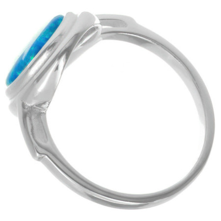 Stříbrný prsten - modrý oválný syntetický opál