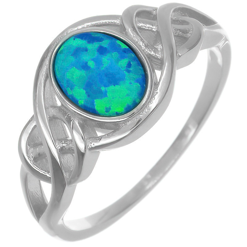 Stříbrný prsten - modrý oválný syntetický opál