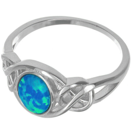 Stříbrný prsten - modrý oválný syntetický opál