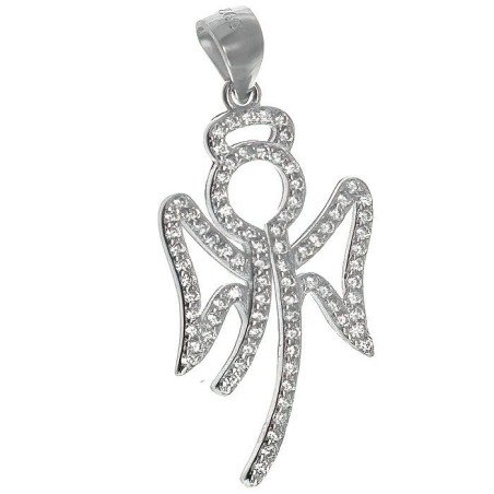 Stříbrný přívěsek - anděl, čiré kulaté zirkony