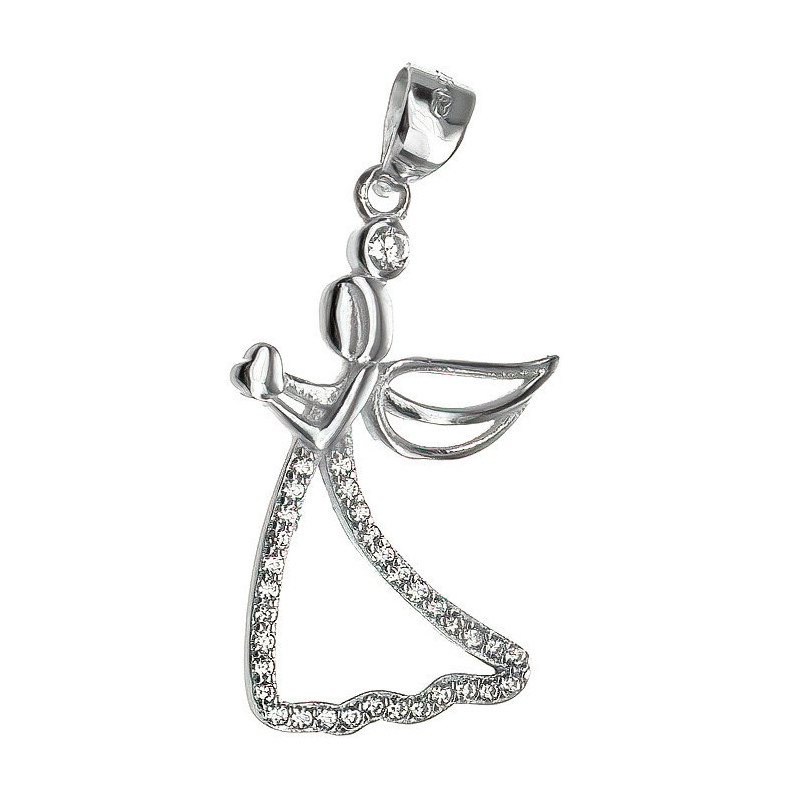 Stříbrný přívěsek - anděl, čiré kulaté zirkony