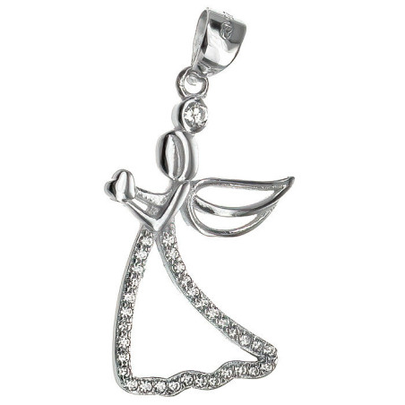 Stříbrný přívěsek - anděl, čiré kulaté zirkony