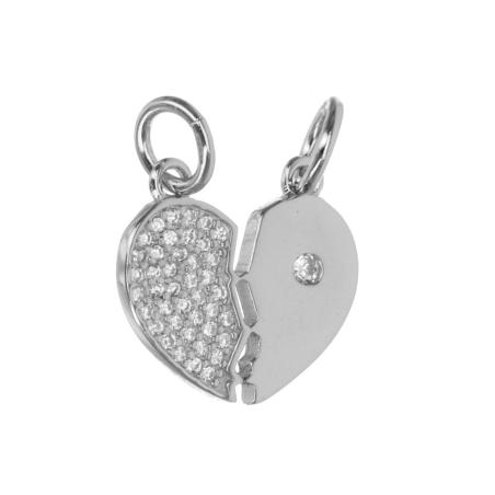 Stříbrný přívěsek pro dva - srdíčko, čiré kulaté zirkony | Argento.cz