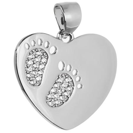 Stříbrný přívěsek - nožičky, srdíčko, čiré kulaté zirkony | Argento.cz