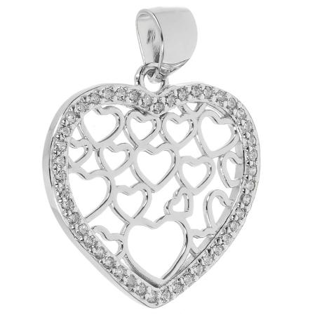 Stříbrný přívěsek - srdíčko, čiré kulaté zirkony | Argento.cz