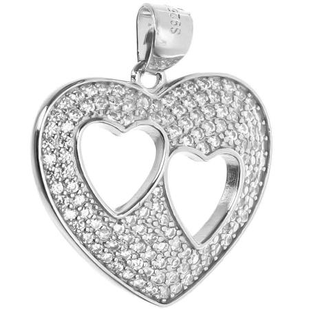 Stříbrný přívěsek - srdíčko, čiré kulaté zirkony | Argento.cz