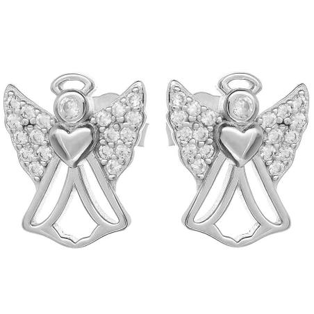 Stříbrné náušnice - anděl, čiré kulaté zirkony | Argento.cz