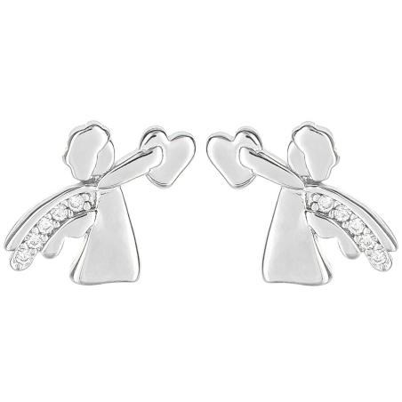 Stříbrné náušnice - anděl, čiré kulaté zirkony | Argento.cz
