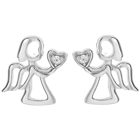 Stříbrné náušnice - anděl, čirý kulatý zirkon | Argento.cz