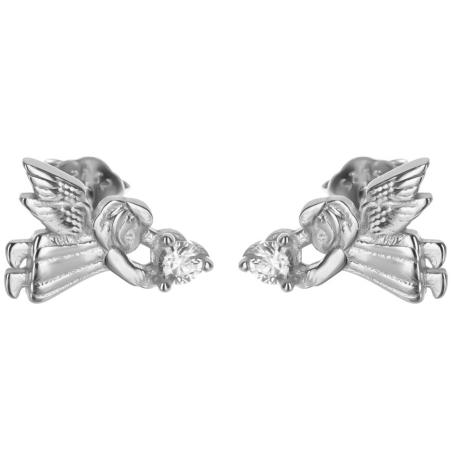 Stříbrné náušnice - anděl, čirý kulatý zirkon | Argento.cz