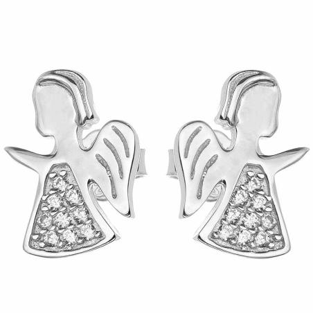 Stříbrné náušnice - anděl, čiré kulaté zirkony | Argento.cz