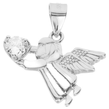 Stříbrný přívěsek - anděl, čirý kulatý zirkon | Argento.cz