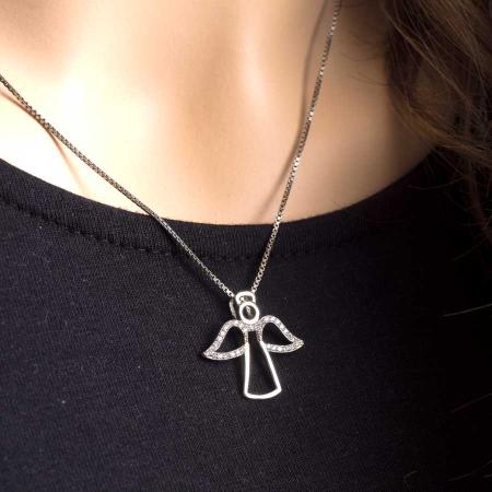 Stříbrný přívěsek - anděl, čiré kulaté zirkony | Argento.cz