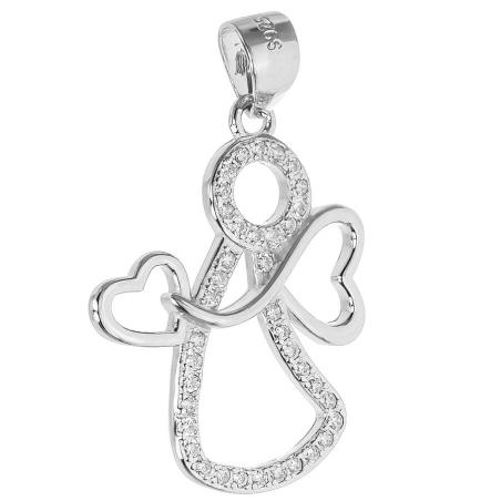 Stříbrný přívěsek - anděl, čiré kulaté zirkony | Argento.cz