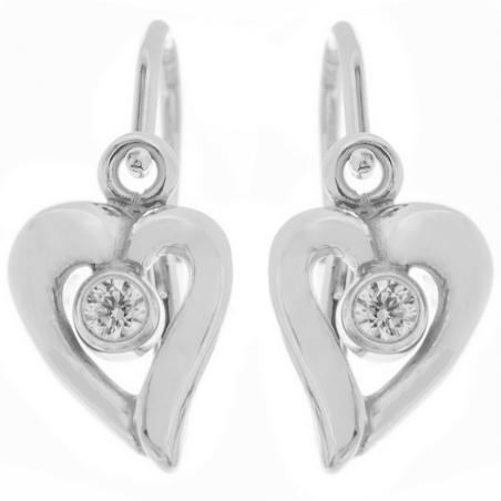 Stříbrné náušnice - srdíčka, čirý kulatý zirkon | Argento.cz