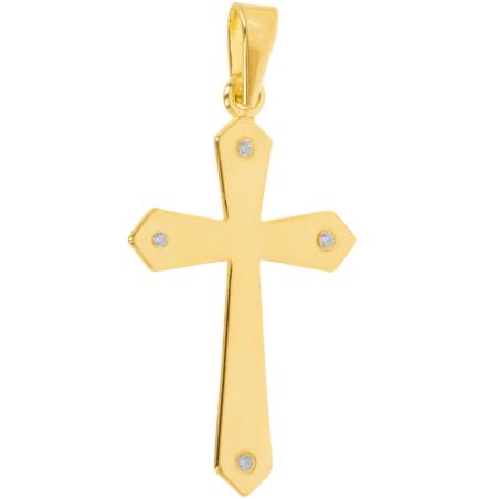 Pozlacený stříbrný přívěsek - křížek, čiré kulaté zirkony | Argento.cz