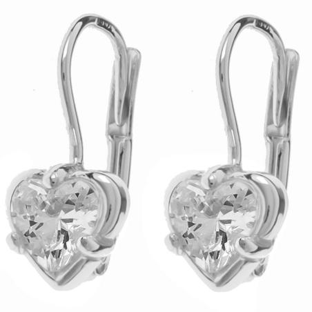 Stříbrné náušnice - srdíčka, čirý zirkon ve tvaru srdíčka | Argento.cz