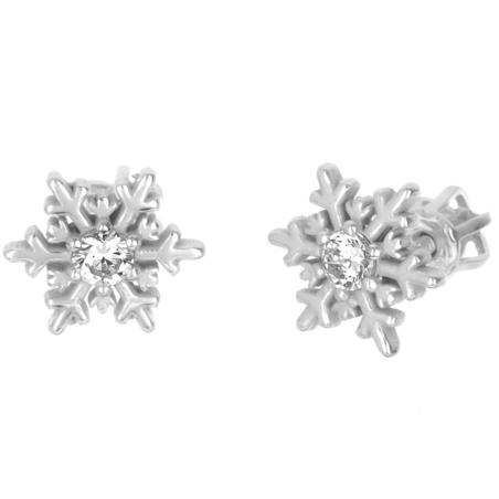 Stříbrné náušnice - sněhová vločka, čirý kulatý zirkon | Argento.cz