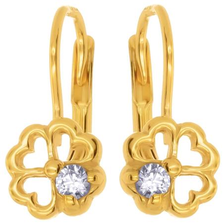 Pozlacené stříbrné náušnice - čtyřlístek, čirý kulatý zirkon | Argento.cz